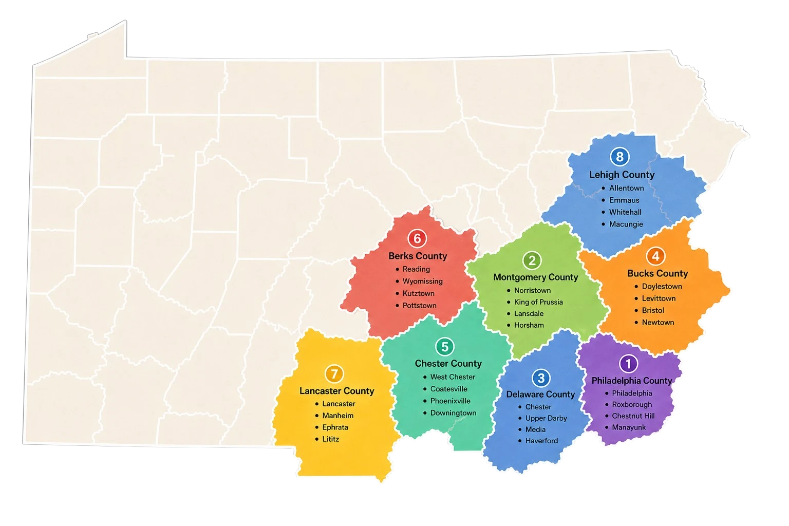 Pennsylvania service areas map